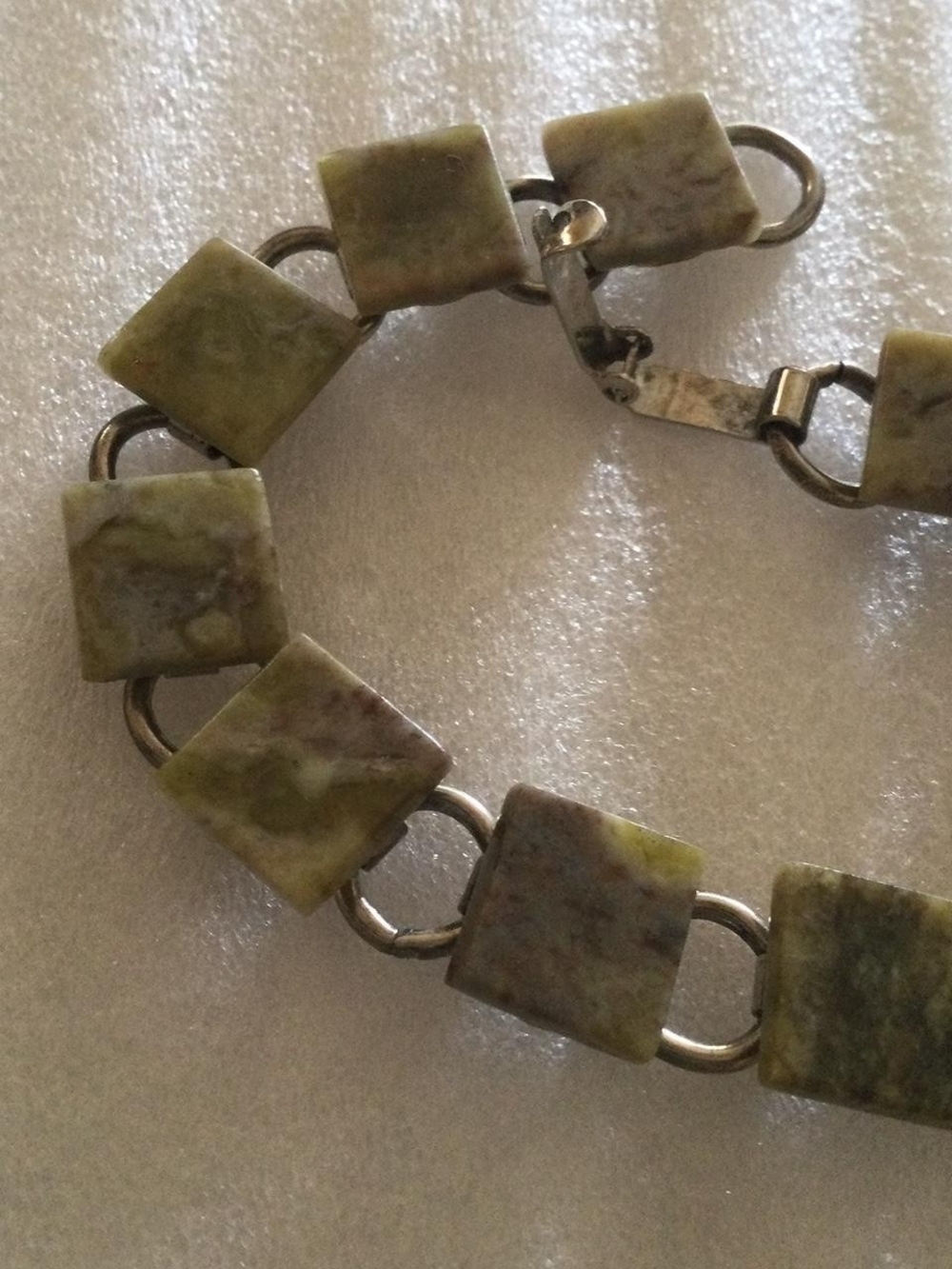 Green Stone Square Link Bracelet